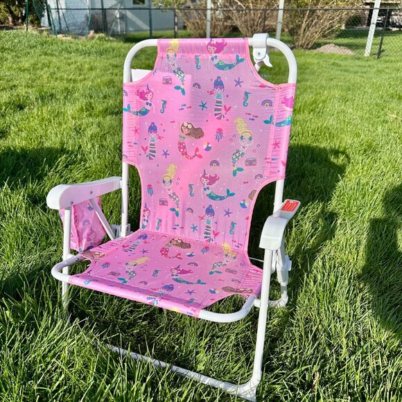 TOMMY BAHAMA Beach Chair Age 3-6 Years Pink Mermaid Cup Holder Umbrella Collapse - Picture 9 of 10